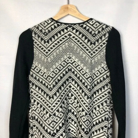 Lucky Brand Black & White Aztec Print Side Zip Moto Sweater Jacket M - Picture 7 of 8